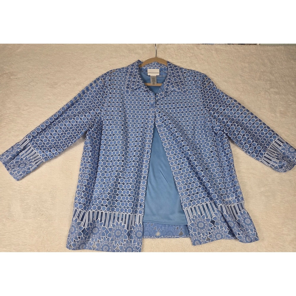 Alfred Dunner Jacket & Tank Set Women L Blue Excellent Burnout Floral 2pc Outfit